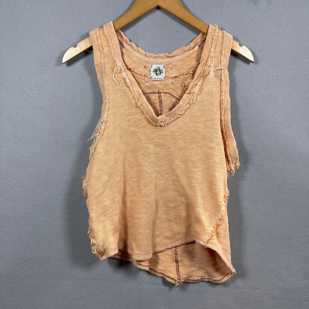 We The Free People Peach Distressed Raw Edge Asymmetrical Boho Tank Top Small